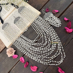 Vriksham Multi-Layered Pearl Beaded Oxidized Silver Long NeckPiece-S1053