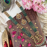 Vriksham Lakshmi Pendant Green Bead Haram-Red-Pastel Green Bead-G18048