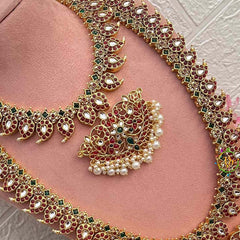 Vriksham Bridal Classic Manga Style Red Green & White Stone Bridal Set-G21401