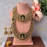 Vriksham Antique Gold Lakshmi Temple Green Beaded Nakshi Bridal Set-Gold Bead-G22010