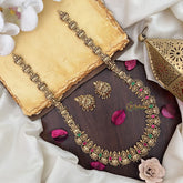 Vriksham Gold Look Alike Lakshmi Long Neckpiece-Red Green-Gold Pearl-G17864