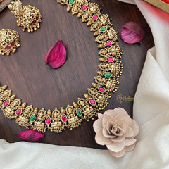 Vriksham Gold Look Alike Lakshmi Long Neckpiece-Red Green-Gold Pearl-G17864