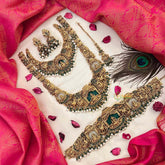 Vriksham Antique Gold Look Lakshmi Motif & Floral Bridal Set-Green Bead & Pearls-G22013