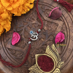 Vriksham Rakshabandhan Sliver Plated Om Pendant With Nazer Band Dot Rakhi-RB211