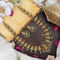 Vriksham Gold Look Alike Lakshmi Long Neckpiece-Pastel Green Bead-G17863