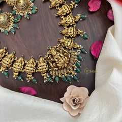 Vriksham Gold Look Alike Lakshmi Long Neckpiece-Pastel Green Bead-G17863