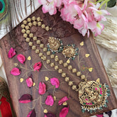 Vriksham Lakshmi With Dual Elephant Long Neckpiece-Red Green-Pastel Green Bead-G18110