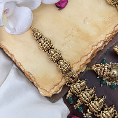 Vriksham Gold Look Alike Lakshmi Long Neckpiece-Pastel Green Bead-G17863