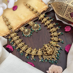 Vriksham Gold Look Alike Lakshmi Long Neckpiece-Pastel Green Bead-G17863