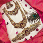 Vriksham Traditional South Indian Ethic Statement Goddess Lakshmi Motif Bridal Set-Red Bead & Pearls-G22012