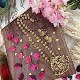 Vriksham Lakshmi With Dual Elephant Long Neckpiece-Red Green-Gold Bead-G18111