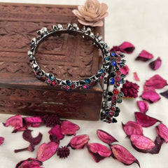 Vriksham Oxidized Silver Multicolor Stones With Floral Bangles-S1054