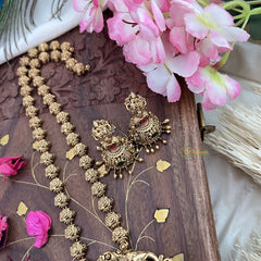 Vriksham Lakshmi With Dual Elephant Long Neckpiece-Red Green-Gold Bead-G18111