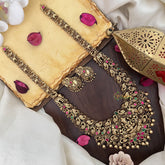 Vriksham Lakshmi Dual Elephant Peacock Long Neckpiece-Gold Bead-G17861