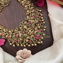 Vriksham Lakshmi Dual Elephant Peacock Long Neckpiece-Gold Bead-G17861