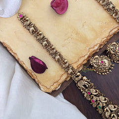 Vriksham Lakshmi Dual Elephant Peacock Long Neckpiece-Gold Bead-G17861