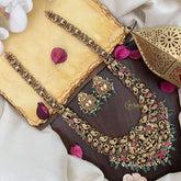 Vriksham Lakshmi Dual Elephant Peacock Long Neckpiece-Pastel Green Bead-G17860