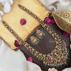 Vriksham Lakshmi Dual Elephant Peacock Long Neckpiece-Pastel Green Bead-G17860