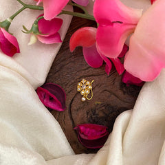 Designer White Floral AD Stone Nath / Nose pin-Pearl-G13951