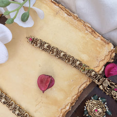 Vriksham Lakshmi Dual Elephant Peacock Long Neckpiece-Pastel Green Bead-G17860