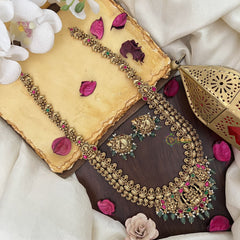 Vriksham Gold Look Alike Lakshmi With Maanga Style Long Neckpiece-Pastel Green Bead-G17858