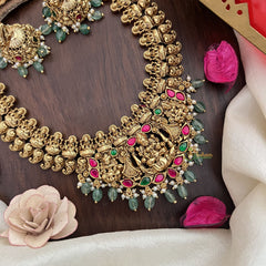 Vriksham Gold Look Alike Lakshmi With Maanga Style Long Neckpiece-Pastel Green Bead-G17858
