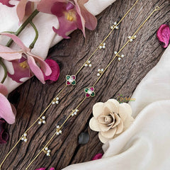 Vriksham Designer Floral With Pearls Drop Line Gold Look Alike Anklets-Red Green & White-G20688