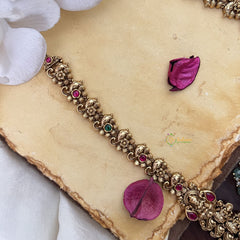 Vriksham Gold Look Alike Lakshmi With Maanga Style Long Neckpiece-Pastel Green Bead-G17858