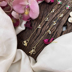 Vriksham Designer Floral With Pearls Drop Line Gold Look Alike Anklets-Red Green & White-G20688