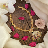 Vriksham Designer AD Stone Pendant Short Neckpiece-Red-Pearl-G17106