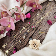 Vriksham Designer Floral With Pearls Drop Line Gold Look Alike Anklets-Red Green-G20687