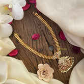 Vriksham Designer AD Stone Pendant Short Neckpiece-Red Green-Pearl-G17107