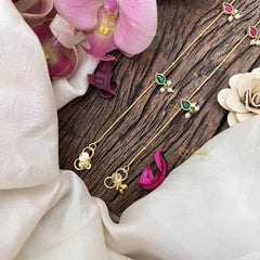 Vriksham Premium Pear Shape With Pearls Drop Gold Look Alike Anklets-Red Green-G20690