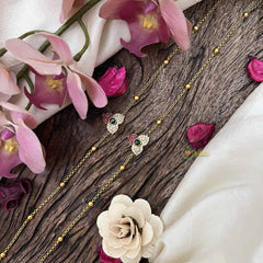 Vriksham Trio Floral Ad Stone Shape With Gold Drop Gold Look Alike Anklets-Red Green & White-G20691