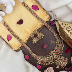 Vriksham Lakshmi Dual Peacock Pendant Long Neckpiece-Red-G17866