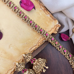 Vriksham Lakshmi Dual Peacock Pendant Long Neckpiece-Red-G17866