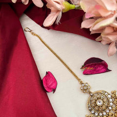 Vriksham Floral Sunburst Chandbali Kundan Jadau Maang Tikka-White-Gold Bead-J4250