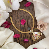 Vriksham Exquisite AD Stone Addigai Short Neckpiece-Red-G17116