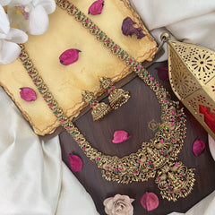 Vriksham Lakshmi Dual Peacock Pendant Long Neckpiece-Red Green-G17867