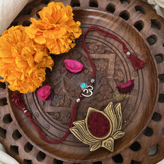 Vriksham Rakshabandhan Sliver Plated Om With Sky Blue Stone Rakhi-RB213