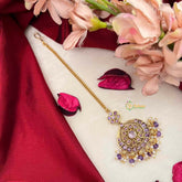 Vriksham Floral Sunburst Chandbali Kundan Jadau Maang Tikka-Purple-Purple Bead-J4251