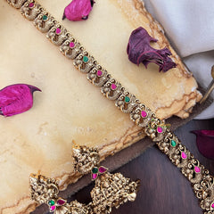 Vriksham Lakshmi Dual Peacock Pendant Long Neckpiece-Red Green-G17867