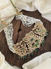 Multi Layered White Green Bead Jadau Kundan High Neck Choker-Pastel Green Bead -J1819