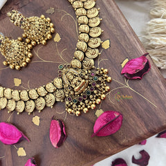 Vriksham Lakshmi Pendant Short Kaasumala-Lakshmi Coin Neckpiece-Gold Bead-G18143