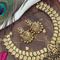 Vriksham Lakshmi Pendant Short Kaasumala-Lakshmi Coin Neckpiece-Gold Bead-G18143