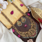 Vriksham Lakshmi Dual Elephant Long Neckpiece-Red Green-Pastel Green Bead-G17868