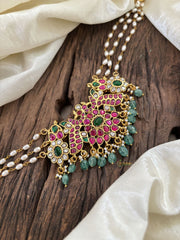 Layered Pearl Jadau Kundan High Neck Choker -J1802