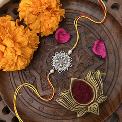 Vriksham Rakshabandhan Oxidized Sliver Golden Shade Flower Rakhi-RB158