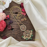 Vriksham Designer Navrathna Stone Pendant Chain-Green Bead-G15712