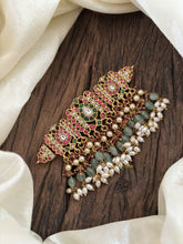 Premium Jadau Kundan High Neck Choker -Pastel Green Bead-J1822